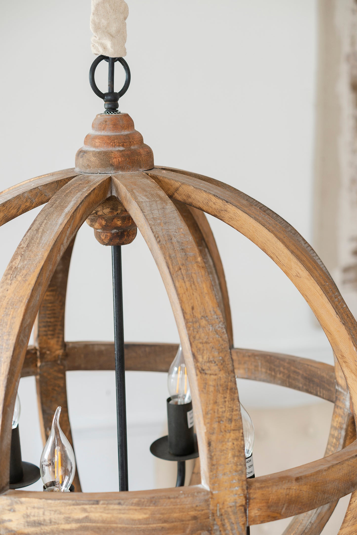 4-Light Wood Chandelier with Adjustable Chain for Kitchen, 22x22x29 in, Bulbs Not Included, Brown Finish