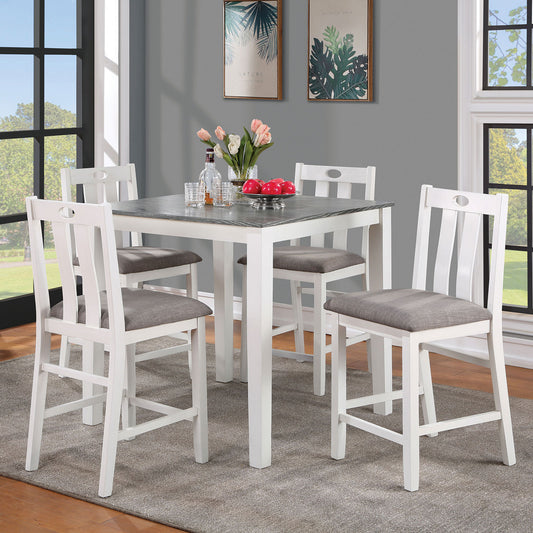 Counter Height Wood Dining Set 36Inch Table 4 Chairs White