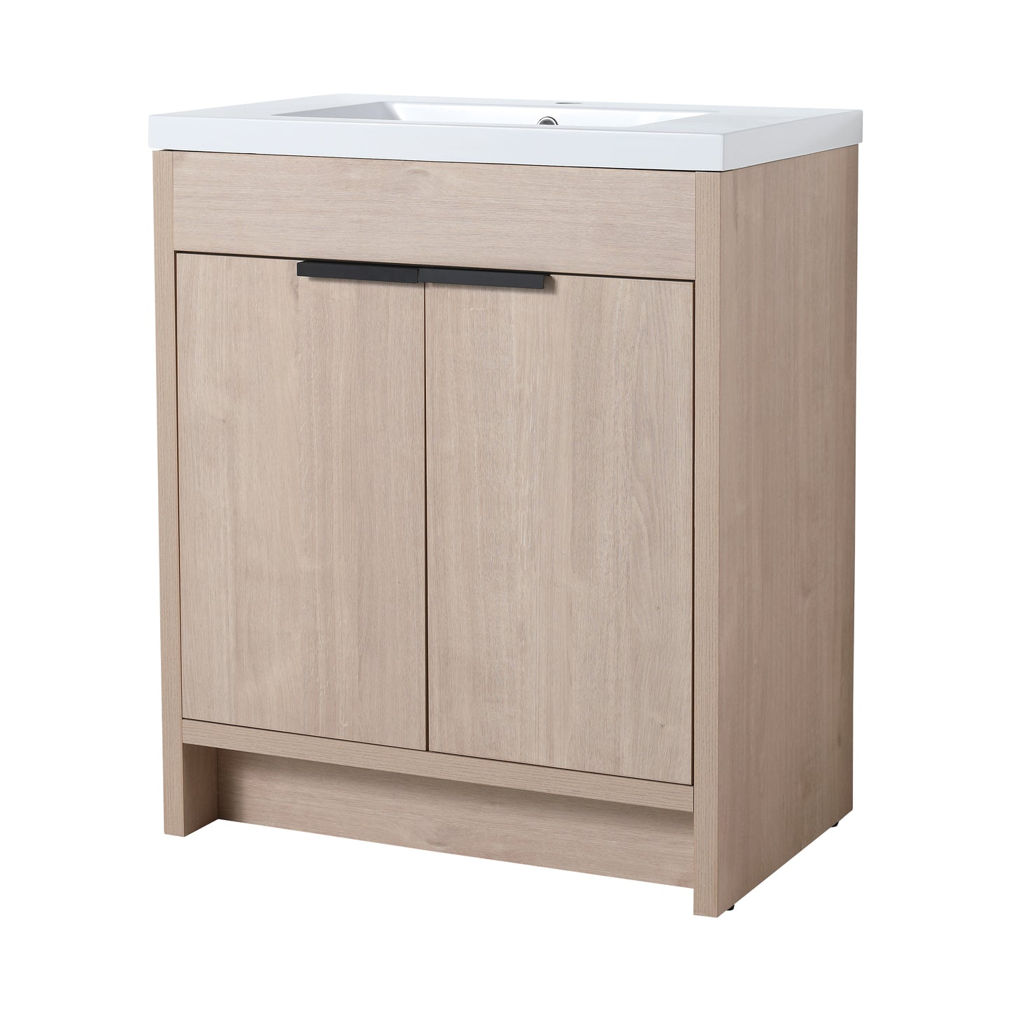 30-Inch Light Oak Freestanding Bathroom Cabinet with Soft-Close Doors & Integrated Resin Sink