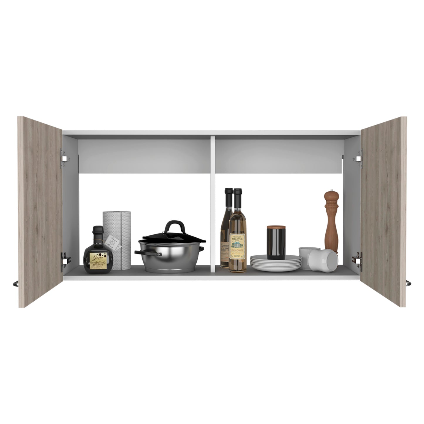 Contemporary Two-Door Oklahoma Wall Cabinet in White and Light Gray