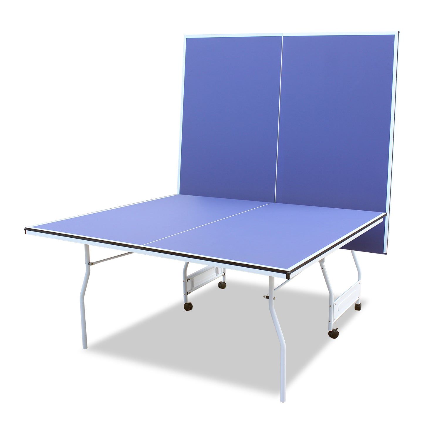 9-Foot Foldable Indoor Table Tennis Table with Net, Regulation-Size Ping Pong, Playback Blue