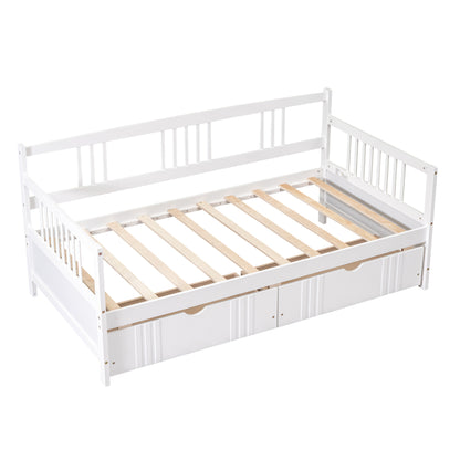 White Twin Size Wood Daybed with Dual Storage Drawers