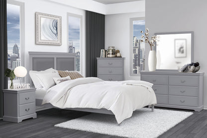 Elegant Gray Upholstered Queen Size Panel Bed with Wooden Frame – Stylish Bedroom Furniture Set