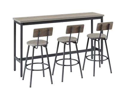 Industrial Long Bar Table Set With 3 PU Bar Stools 63 Inch