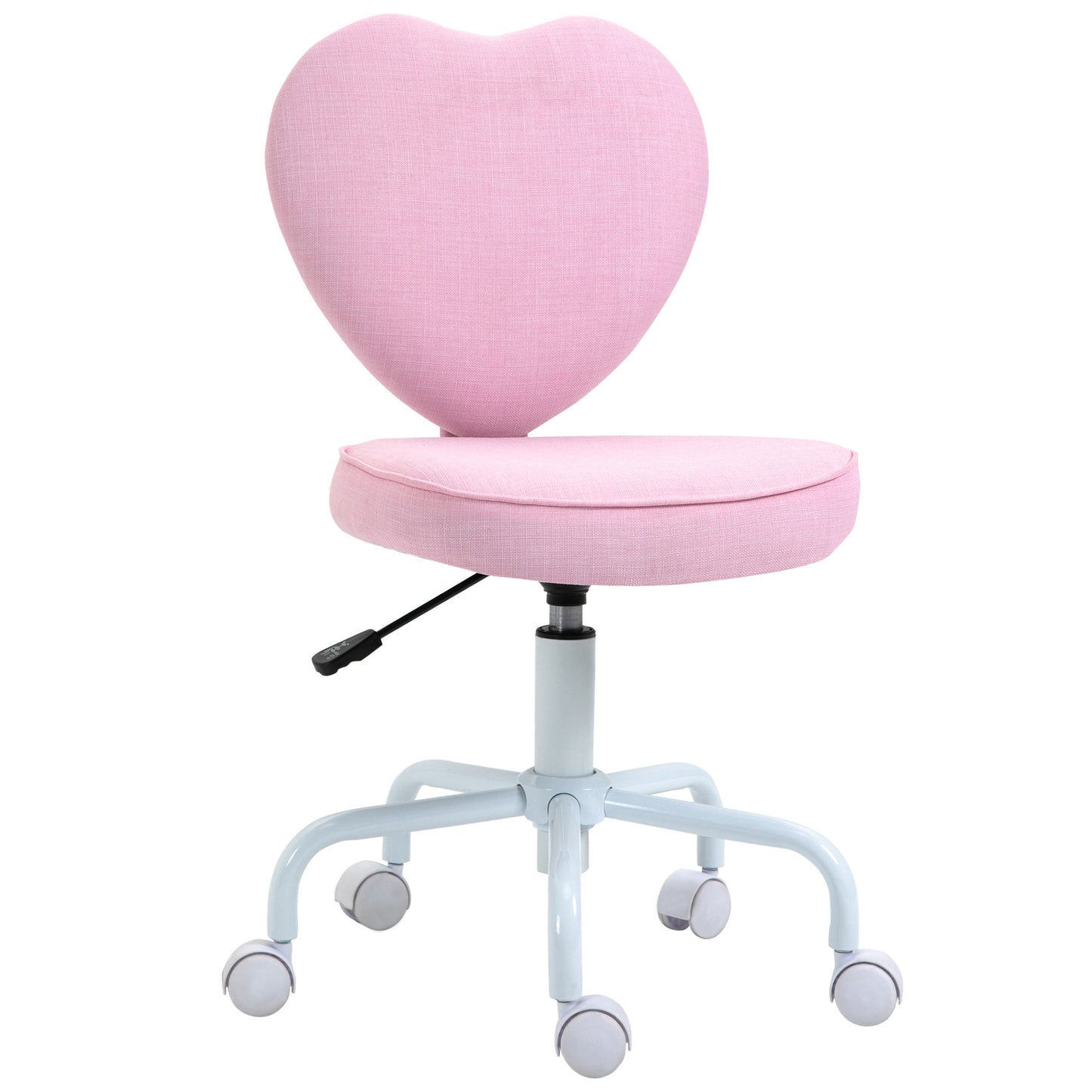 Cute Pink Heart-Shaped Swivel Office Chair with Adjustable Height and Rolling Wheels