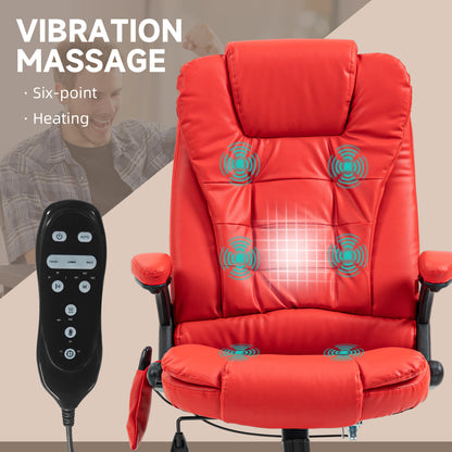 Ergonomic Red Vibration Massage Office Chair with Heated Recline, PU Leather, Remote Control, and Armrests