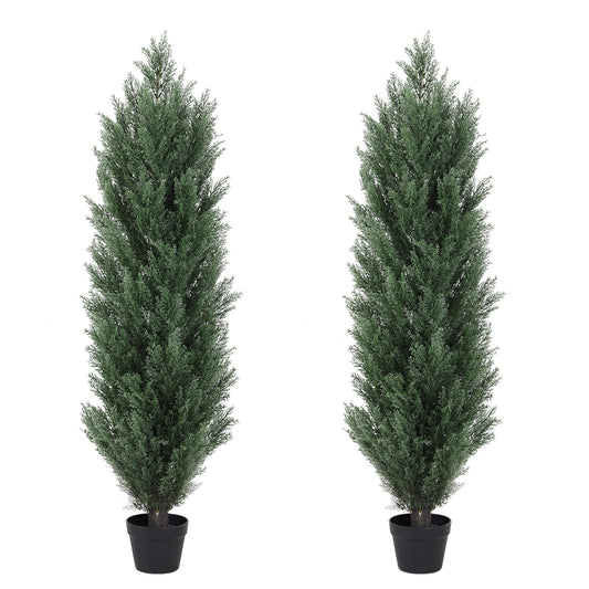 4 ft Artificial Pine Cypress Tree Set of 2 for Indoor/Outdoor Decor Realistic Plastic, Narrow, Green