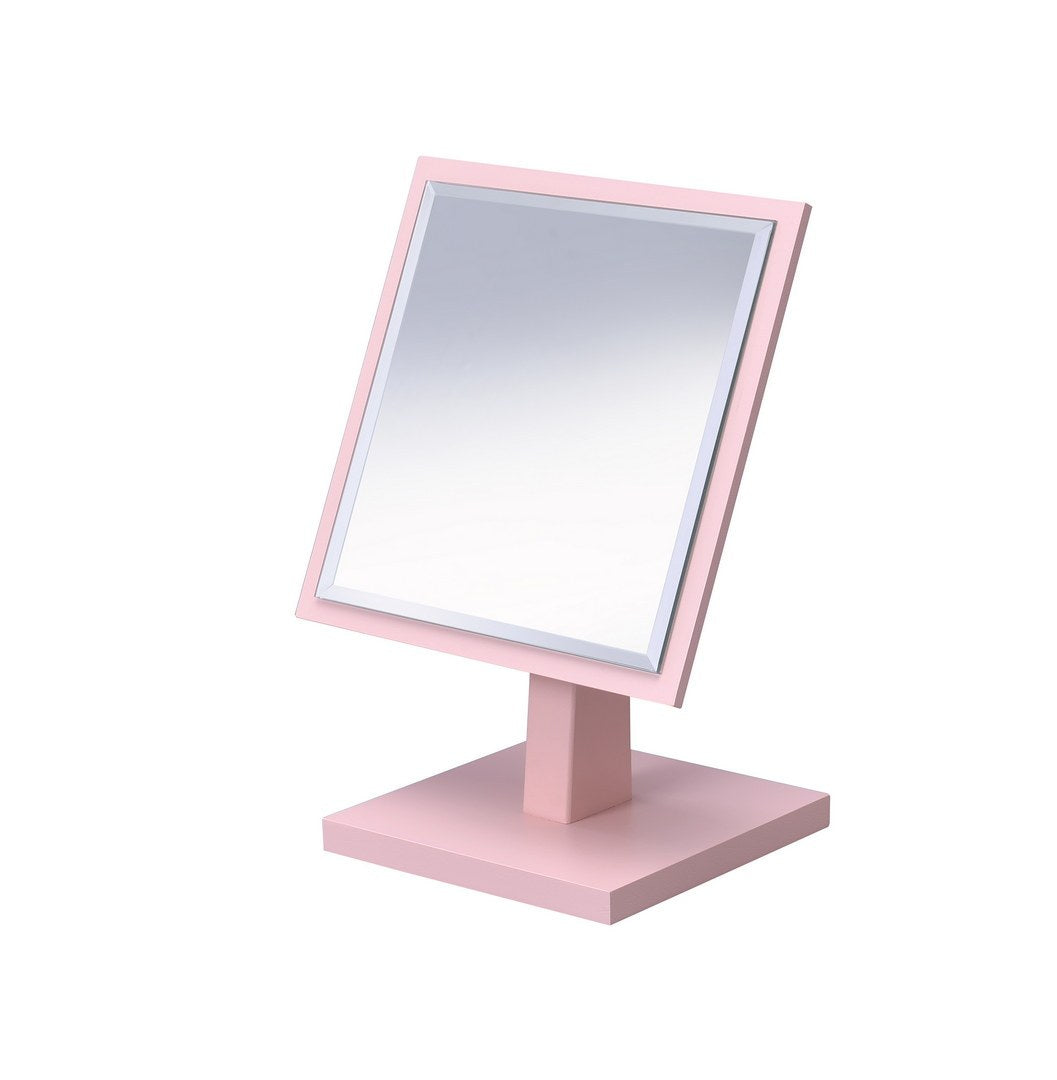 Pastel Pink 9.25" Decorative Pedestal Makeup Mirror with Wooden Base