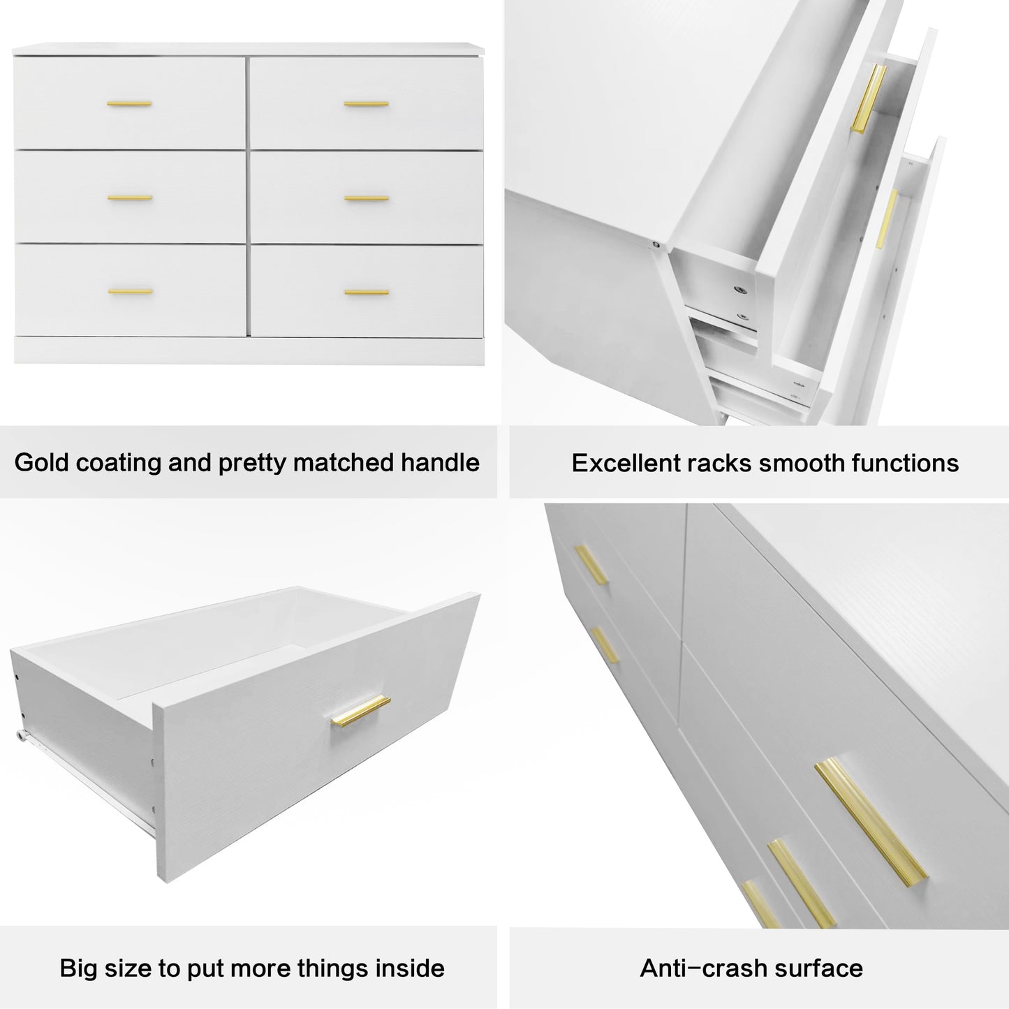 Elegant Antique White 6-Drawer Chest - Modern Storage Solution for Bedrooms