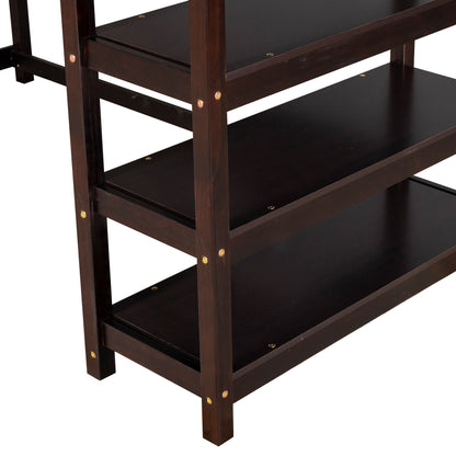 Espresso Twin Loft Bed with Integrated Workspace and Storage Shelves