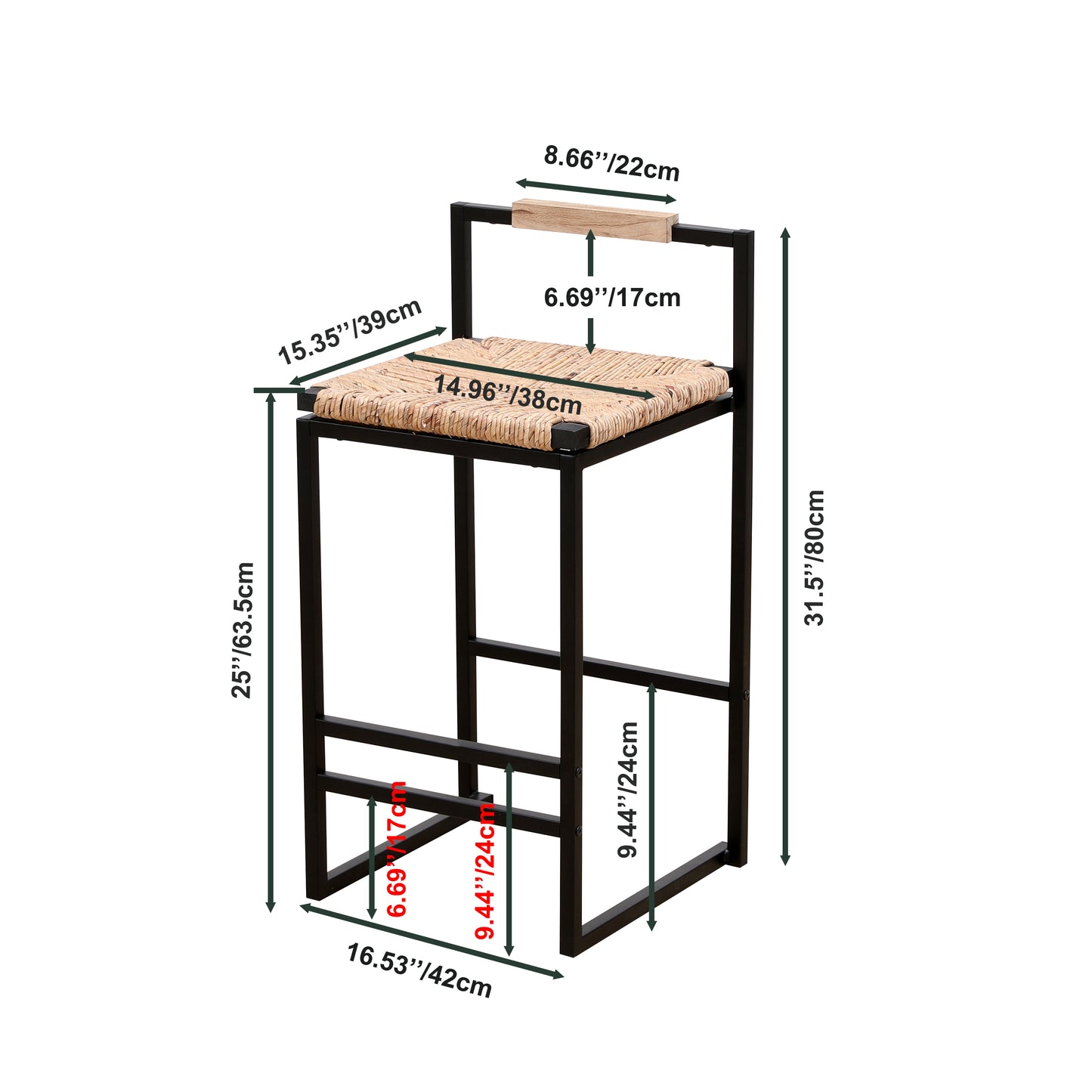 Set Of 2 Counter Height Water Hyacinth Bar Stools With Back