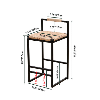 Set Of 2 Counter Height Water Hyacinth Bar Stools With Back