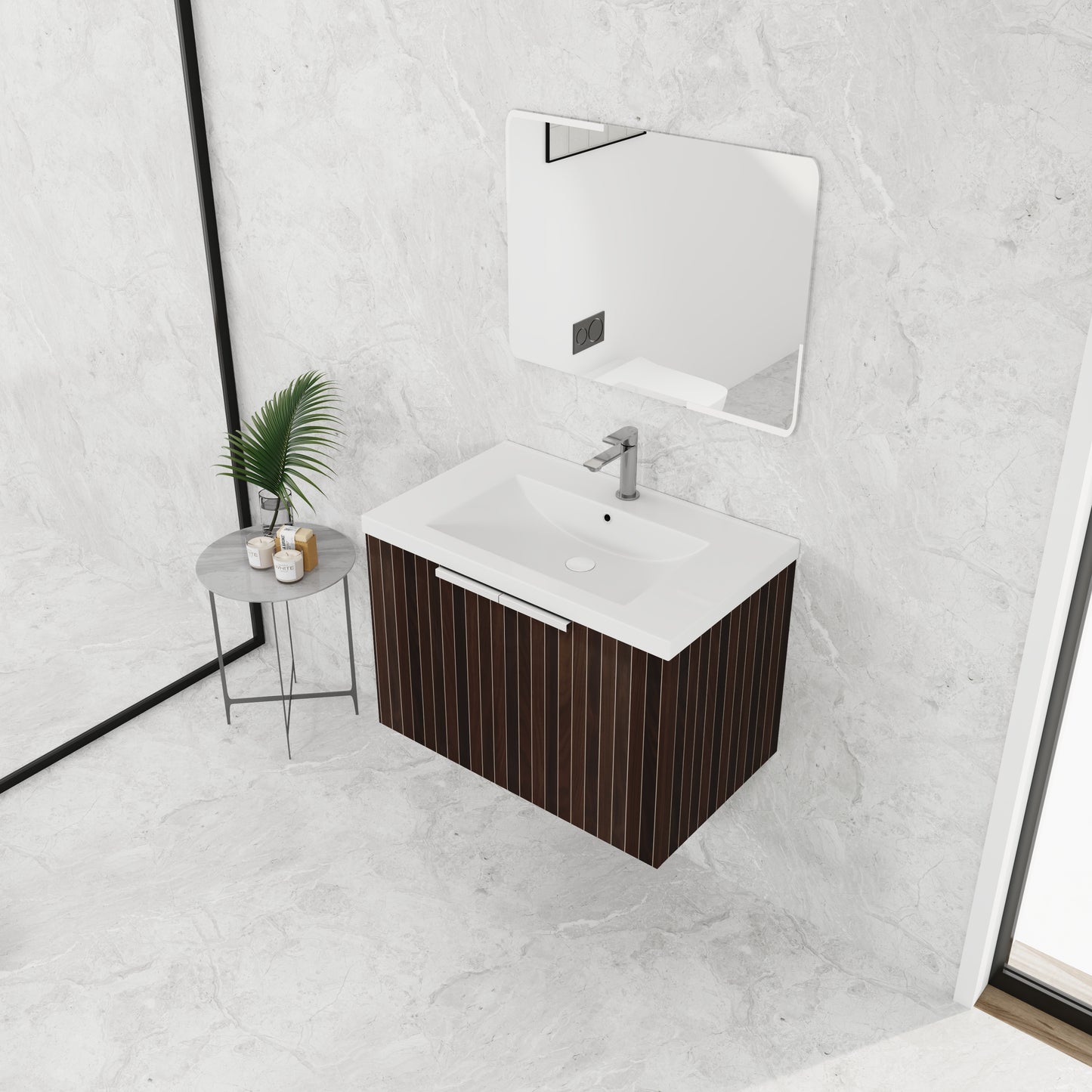 30-Inch Wall-Mounted Modern Bathroom Vanity with Eco-Friendly Resin Sink and Soft-Close Doors