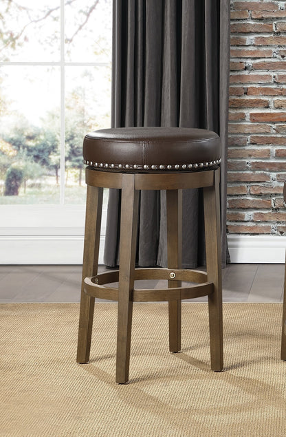 Round Swivel Bar Stools 360 Degree Brown Faux Leather Set 2