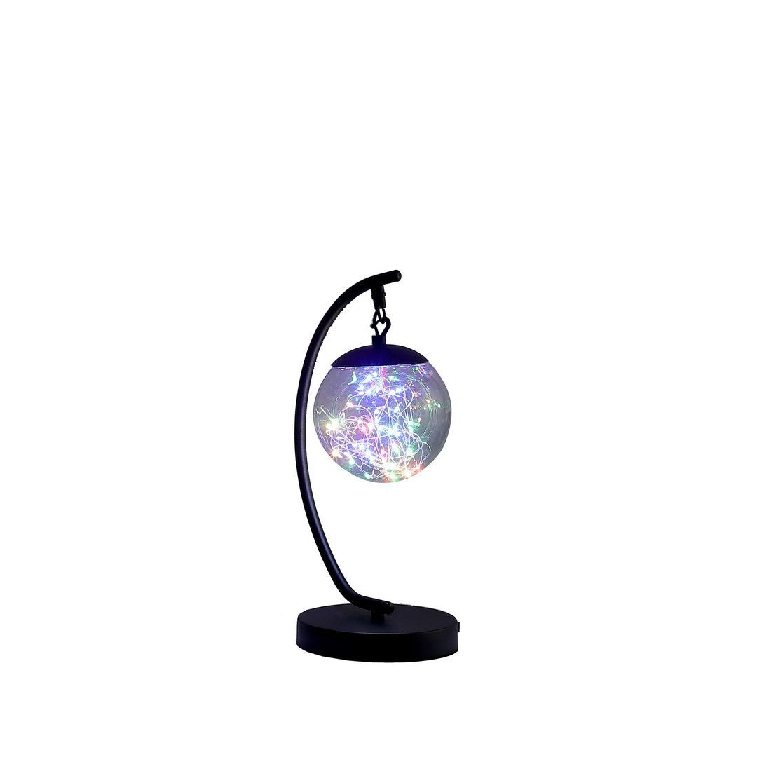 14-Inch Pendulum Table Lamp with Multi-Colored LED Glass Orb, USB Port, Metal Base, 3.5W LED Black