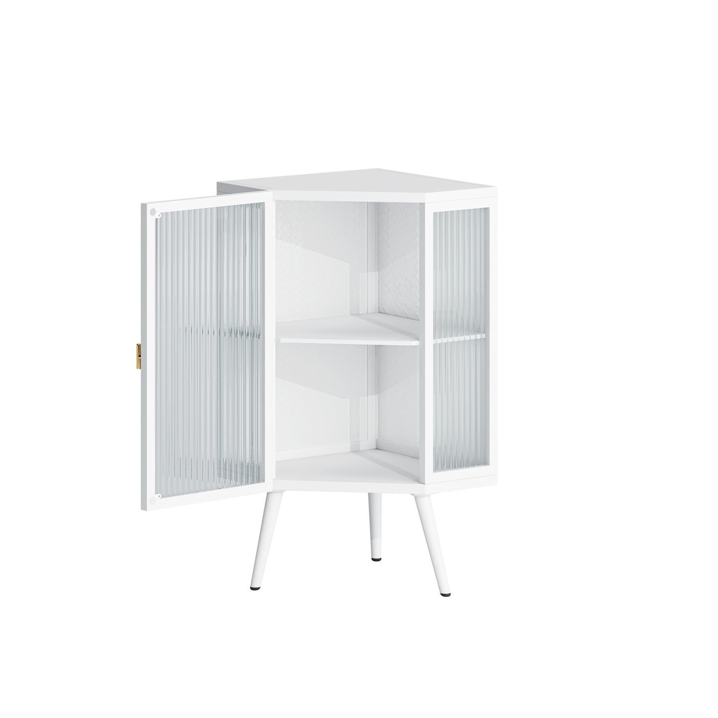 22.25" Modern White Corner Cabinet with Tempered Glass Door and Dual Storage Shelves for Home Use