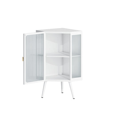 22.25" Modern White Corner Cabinet with Tempered Glass Door and Dual Storage Shelves for Home Use