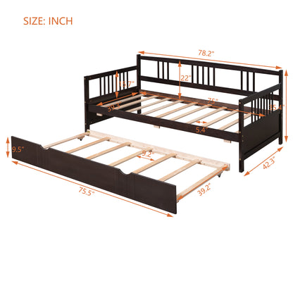 Espresso Twin Daybed with Trundle - Stylish Wood Frame for Space-Saving Comfort