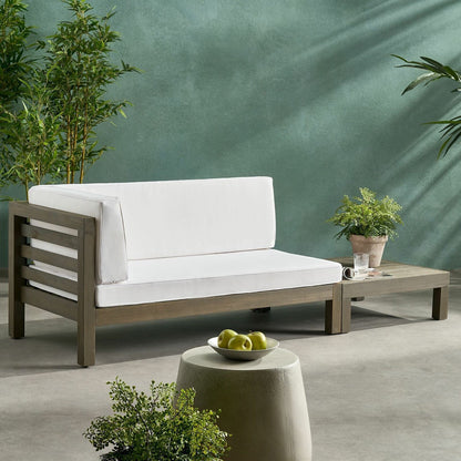 Left Corner Bench And Coffee Table In Acacia Wood 58.25 Length Seats 2 Living Room Furniture White