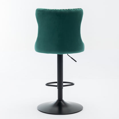 Set of 2 Adjustable Swivel Bar Stools with Tufted Velvet Upholstery and Foam Seat for Kitchen, Green
