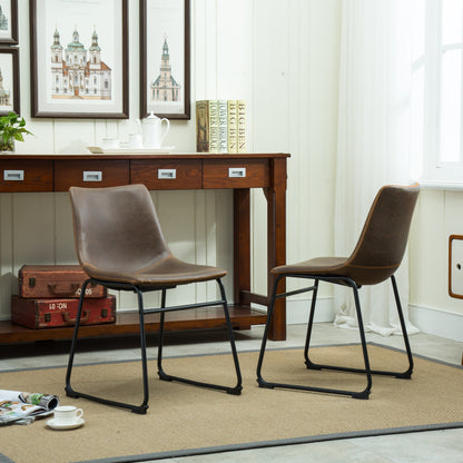 Vintage PU Leather Dining Chairs, Set of 2, Frame, Molded Seat, 18.5W x 22.25D x 31.5H, Antique Brown