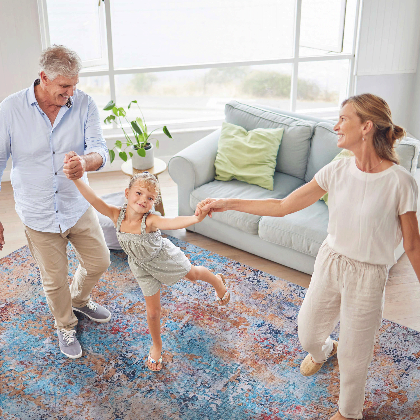 8x10 Area Rug, Washable, Low-Pile Chenille, Non-Slip Backing, Foldable, Kid & Pet Friendly, Multi