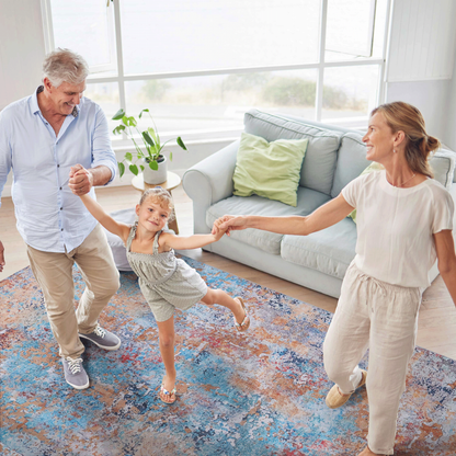 8x10 Area Rug, Washable, Low-Pile Chenille, Non-Slip Backing, Foldable, Kid & Pet Friendly, Multi