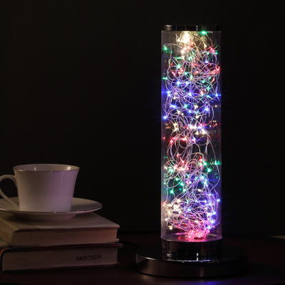 13-Inch Exposed Multicolored Rope LED Column Table Lamp with 8W LED, 750 Lumens, Switch Silver