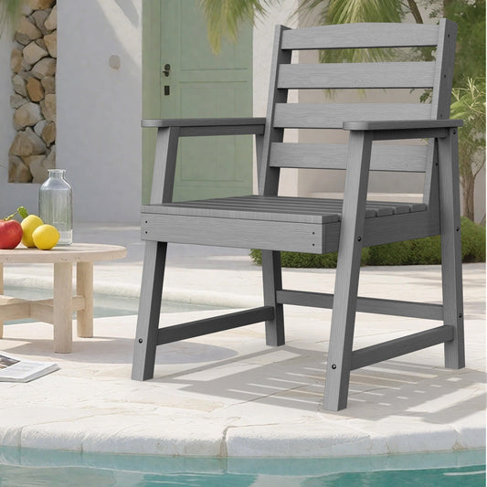 Outdoor Single Dining Chair HDPE Construction 24.02in L by 24.80in W by 35in H for Patio Garden Weatherproof Grey