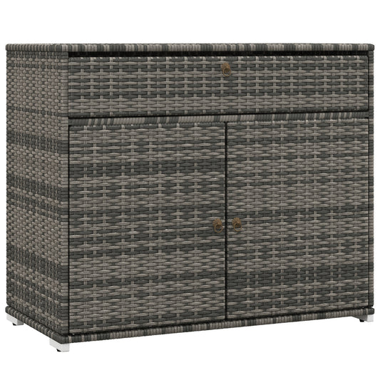 Outdoor Towel Rack And Pool Toy Cabinet, Freestanding Poolside Storage, PE Rattan Look Steel, 39 x 20 x 33, Gray