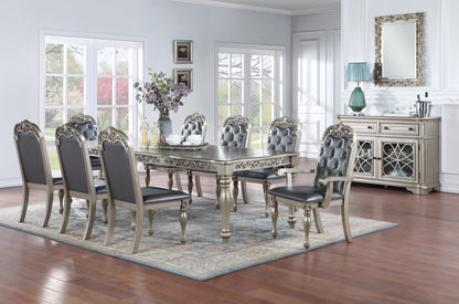 Formal Dining Table With 2 Leaves Rubberwood Silver Finish