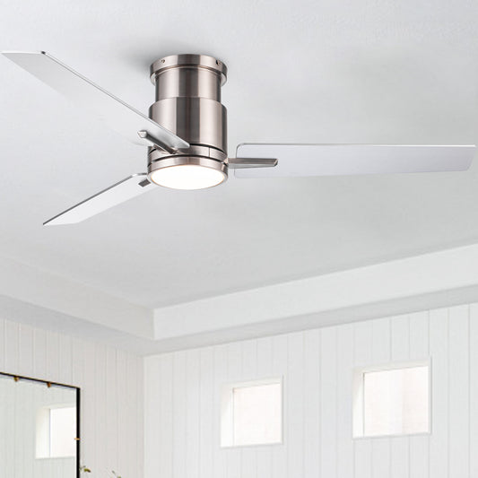 52-Inch Low-Profile Ceiling Fan with Light, Remote, DC Motor, Energy Efficient Brushed Nickel