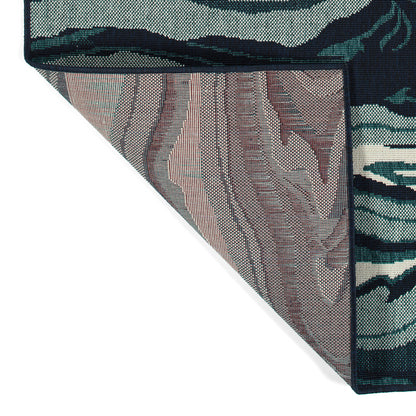 Rectangular Throw Rug 43 x 23 in, Modern Abstract Textured Cut-Pile, Indoor/Outdoor Polypropylene Teal