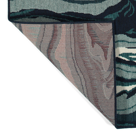 Rectangular Throw Rug 43 x 23 in, Modern Abstract Textured Cut-Pile, Indoor/Outdoor Polypropylene Teal