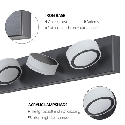 LED 6-Light Vanity Light for Bathroom Over-Mirror Wall Mount Modern Acrylic & Iron 44.9 in L Black