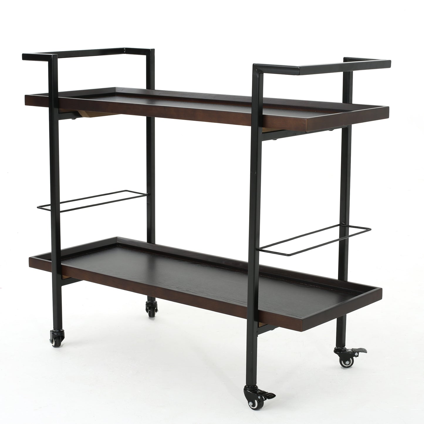 Modern Industrial Rolling Bar Cart With Wood Shelves