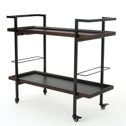 Modern Industrial Rolling Bar Cart With Wood Shelves