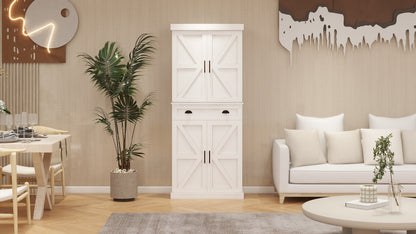 Elegant 71" White Freestanding Kitchen Pantry Cabinet with 4 Doors, 1 Drawer, Adjustable Shelves for Versatile Storage