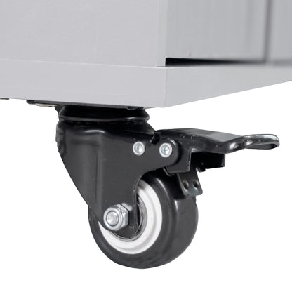 Grey Rolling Kitchen Island with Drop Leaf and Trash Can Storage, Spice Rack, Towel Rack, and Adjustable Shelves