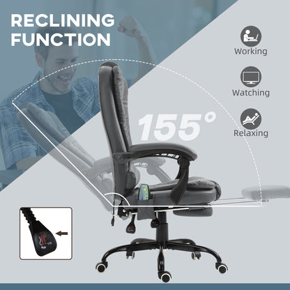 Gray Reclining Office Chair with 7-Point Vibrating Massage and Adjustable Features