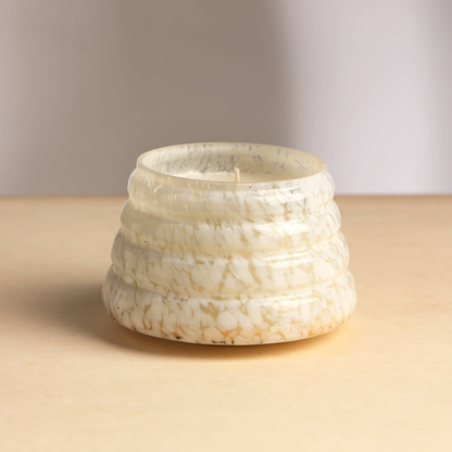 Handmade Mouth-Blown Glass Scented Soy Wax Candle for Living Room or Bedroom, 4.9in, 1.5lb, White