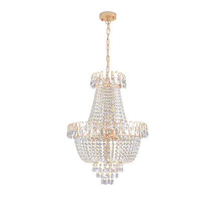 Large Crystal Chandelier Ceiling Light, 10-Light 21.7in, Iron + K9 Crystal, Living Room Hallway Gold