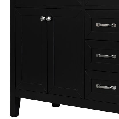 Stylish 36-Inch Black Bathroom Vanity with Integrated Sink, Durable MDF and Solid Wood Construction, Convenient Storage Drawers