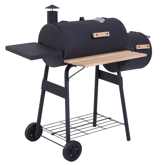48-Inch Portable Charcoal BBQ Grill And Offset Smoker Combo For Backyard With Wheels Steel Black