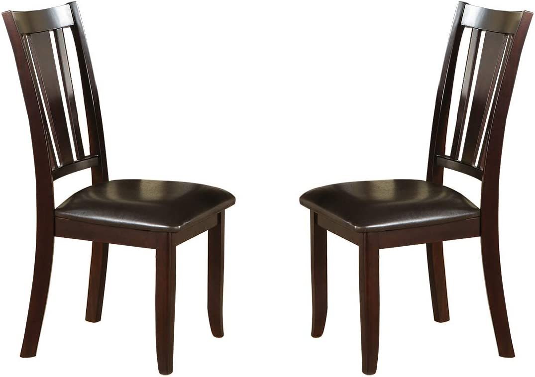Set of 2 Contemporary Dining Chairs with Slat Back, Faux Leather Cushions, Easy Assembly Brown