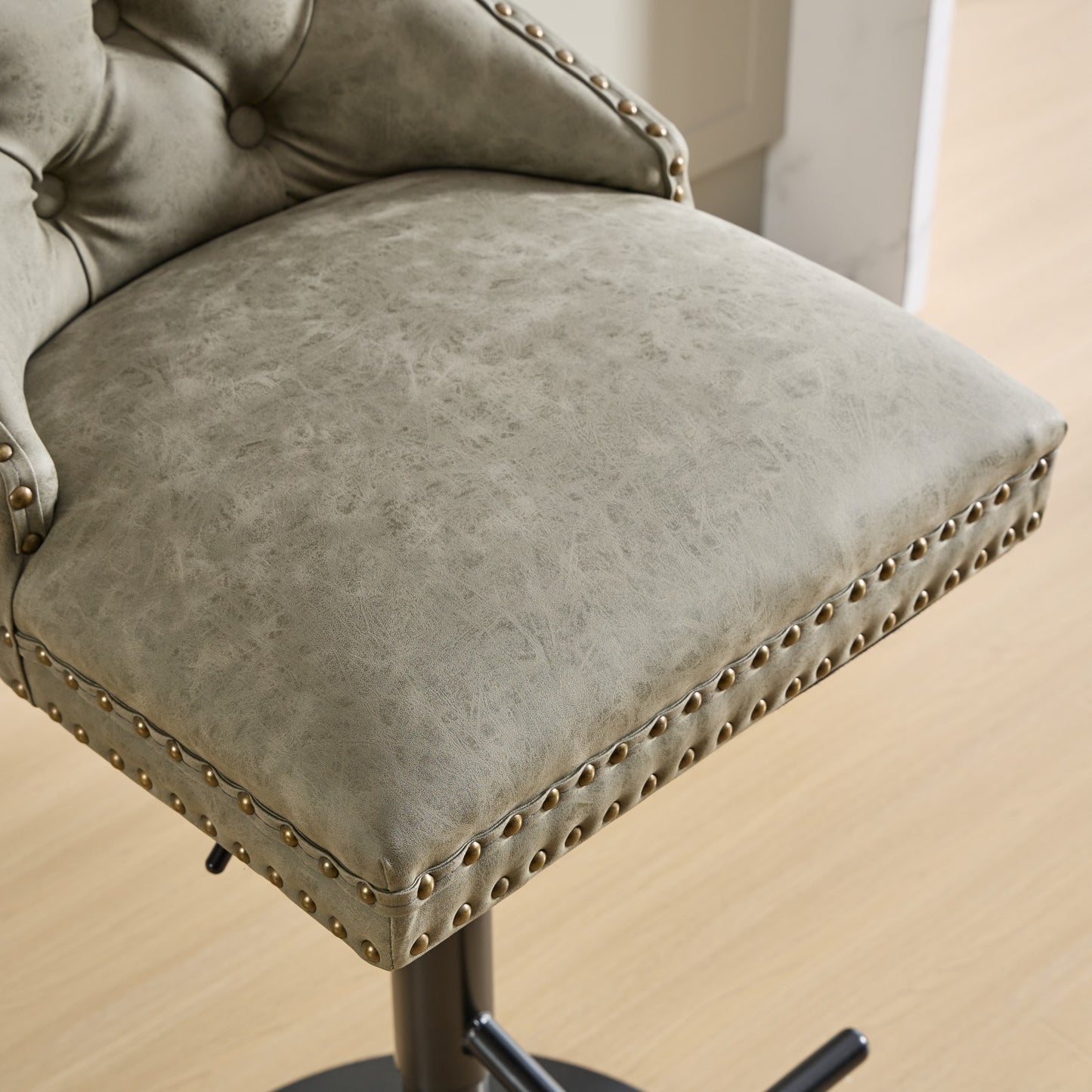 Aged Retro PU Swivel Bar Stools Adjustable Olive Green 2 Pack