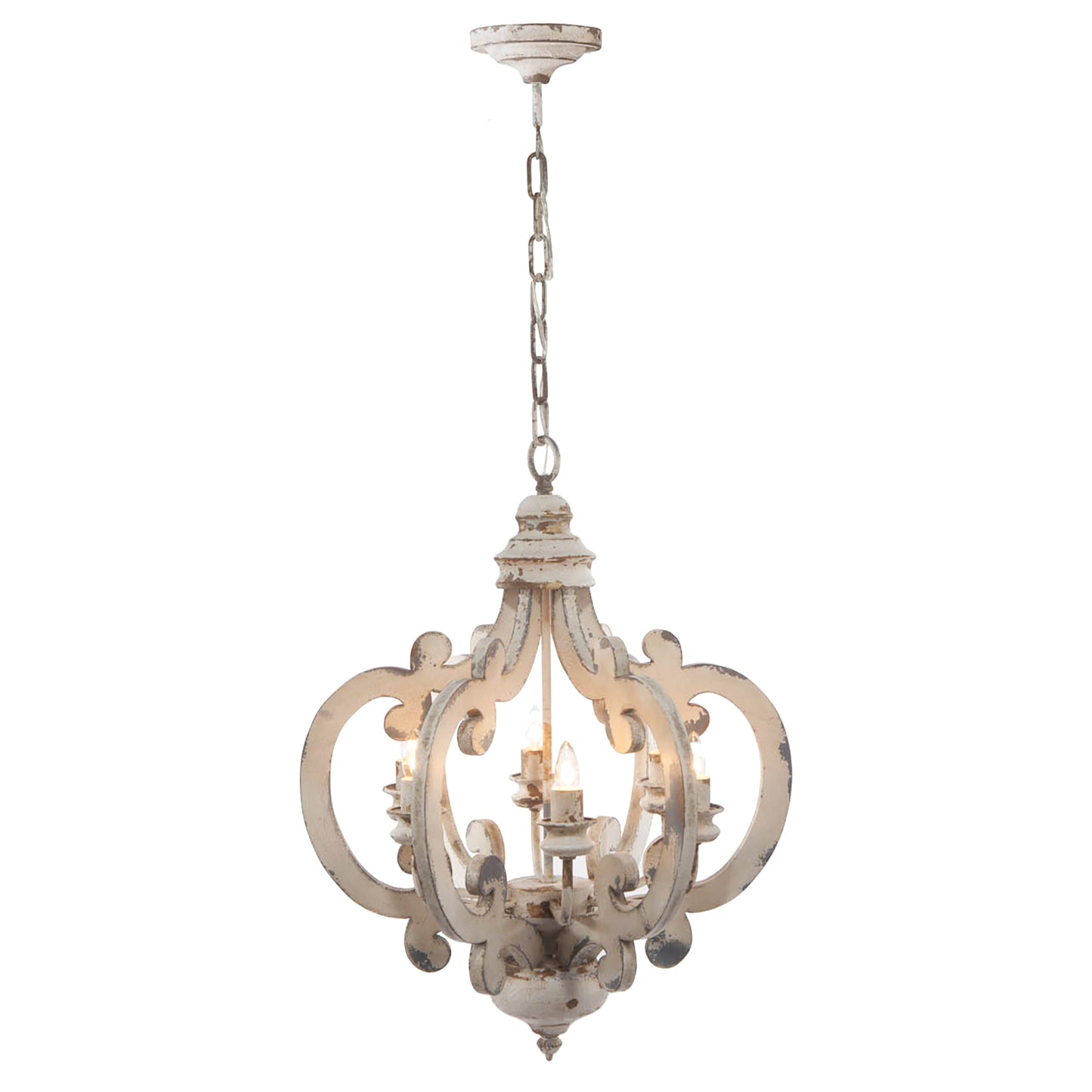 French Country 6-Light Wood Chandelier with Adjustable Chain, Bulbs Not Included, Whitewashed Beige