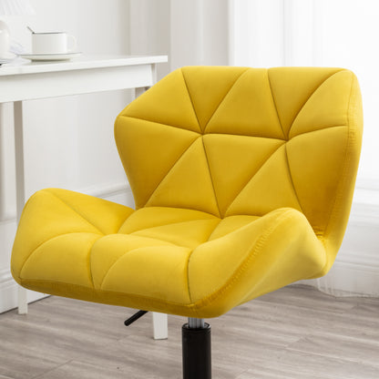 Yellow Velvet Adjustable Swivel Office Chair with Diamond Tufting