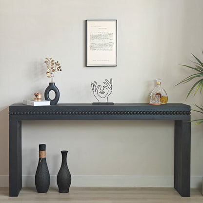 64-Inch Modern Console Table with Beaded Trim, Engineered Wood, Entryway or Sofa Table, Living Room Black