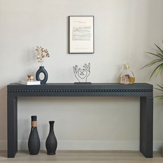 64-Inch Modern Console Table with Beaded Trim, Engineered Wood, Entryway or Sofa Table, Living Room Black